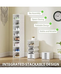 Homcom 8 Pack Foldable Shoe Boxes Stackable Shoe Organizer Fit Size 10