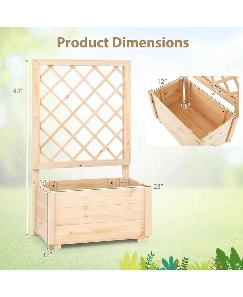 Costway 1 Pcs 40" Tall Wooden Raised Garden Bed with Lattice Trellis for Climbing Vine