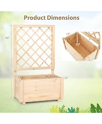 Costway 1 Pcs 40" Tall Wooden Raised Garden Bed with Lattice Trellis for Climbing Vine