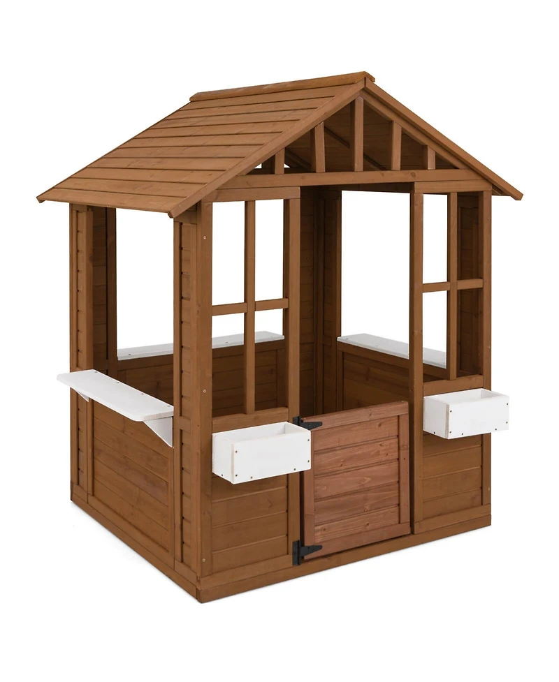 Outdoor Playhouse Wood Adventures Cottage with Serving Stations & Door