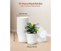 Slickblue Set of 16 Plastic Plant Pots with Saucers and Drainage Holes