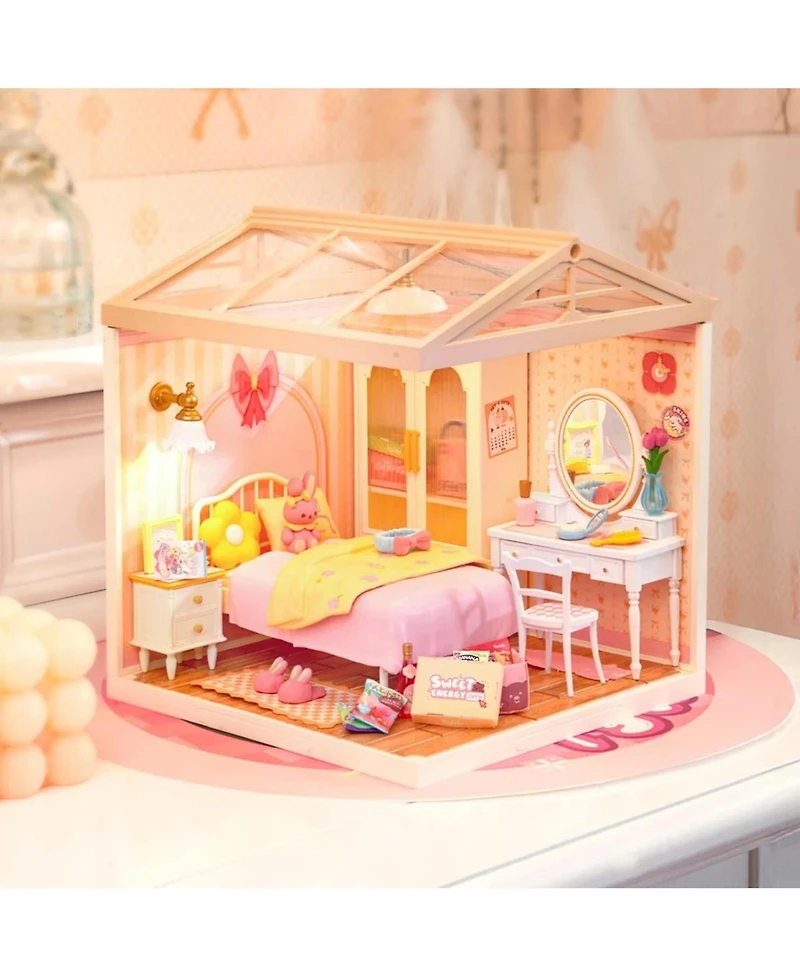 Robotime 3D Puzzles Diy Miniature Dollhouse Super Creator Pink Bedroom Craft Kit Plastic Building Set for Kid Girl Pink