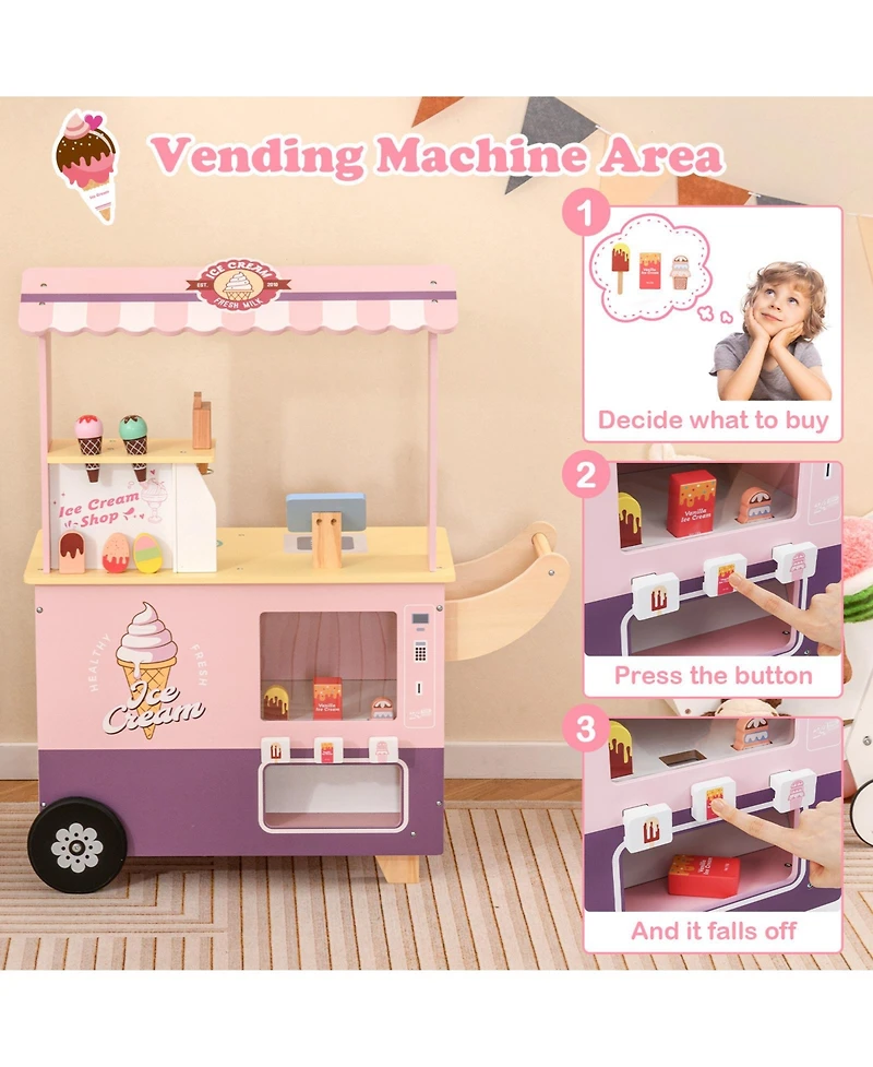 Skonyon Wooden Ice Cream Cart Playset with Vending Machine & Accessories