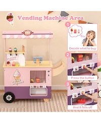 Skonyon Wooden Ice Cream Cart Playset with Vending Machine & Accessories
