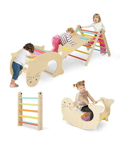 Sugift 7-in-1 Indoor Climbing Toys for Toddlers with Reversible Ramp-Multicolor