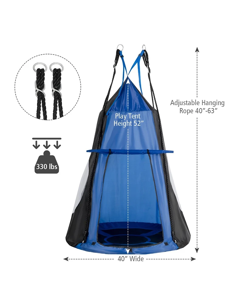 Sugift 2-in-1 40 Inch Kids Hanging Chair Detachable Swing Tent Set-Blue