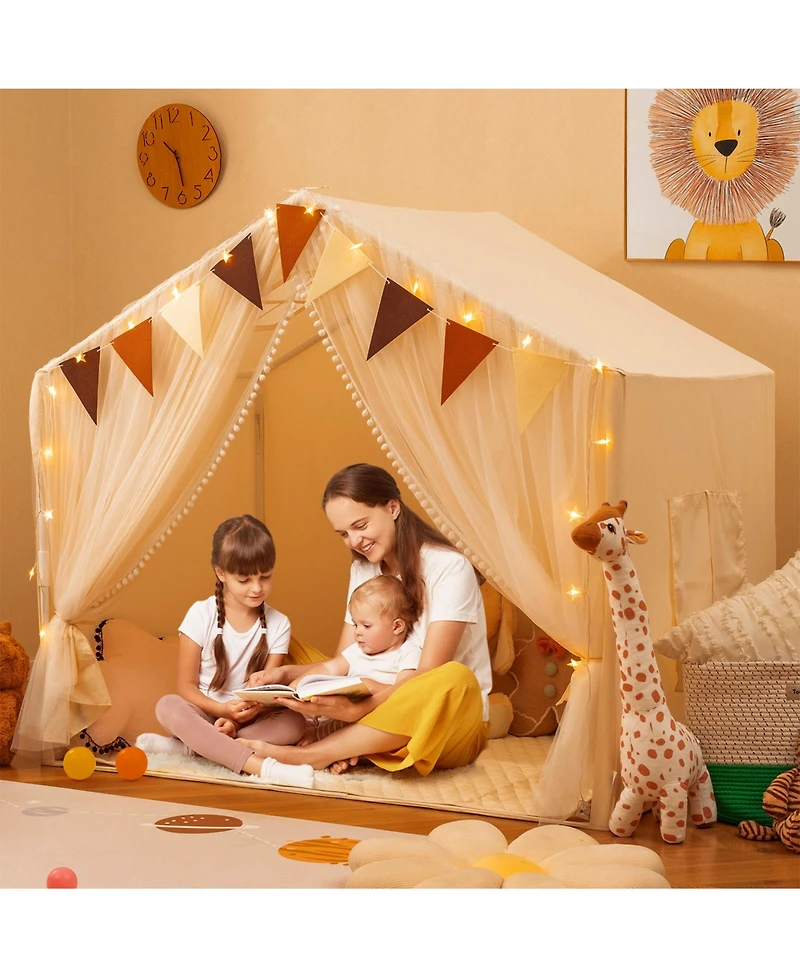 Sugift Large Toddler Playhouse Tent with Door Curtains Windows-Beige