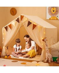 Sugift Large Toddler Playhouse Tent with Door Curtains Windows-Beige