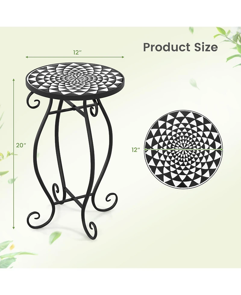 Sugift Small Plant Stand With Weather Resistant Ceramic Tile Tabletop.