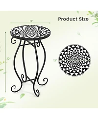 Sugift Small Plant Stand With Weather Resistant Ceramic Tile Tabletop.