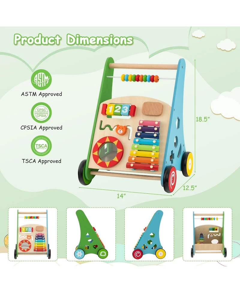 Toddler Push Walker Activity Center Toy with Burr-free Handle
