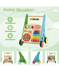 Toddler Push Walker Activity Center Toy with Burr-free Handle