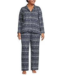 Lands' End Plus Flannel 2 Piece Pajama Set - Long Sleeve Shirt and Pants