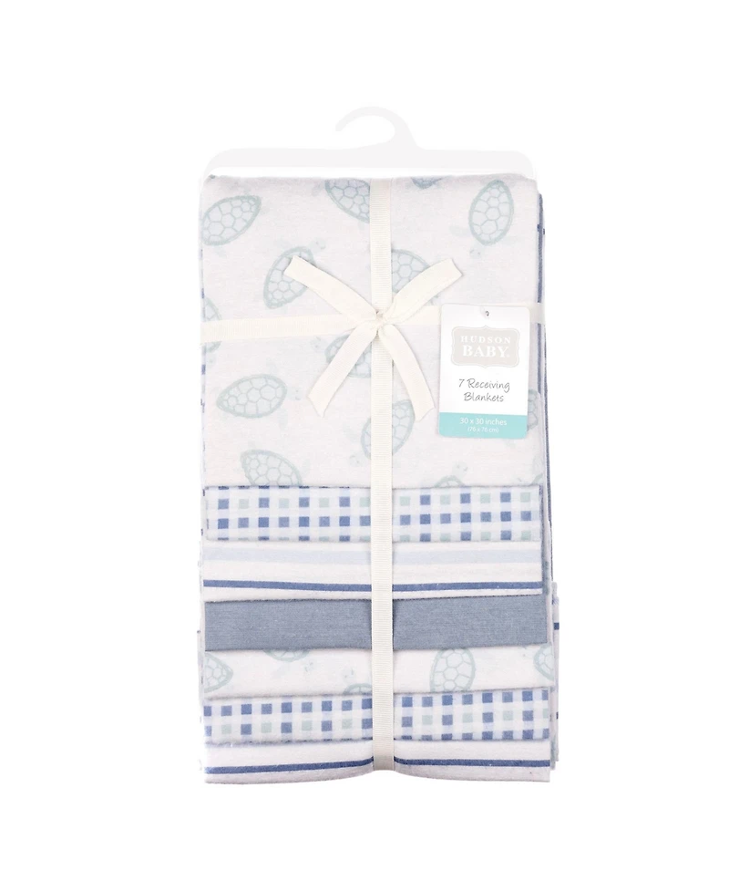 Hudson Baby Cotton Flannel Receiving Blankets 7-Pack Bundle, Little Sea Turtle , One Size