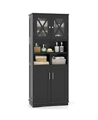 Tall Floor-Standing Bathroom Cabinet with 3 Cubes and Clear Acrylic Doors