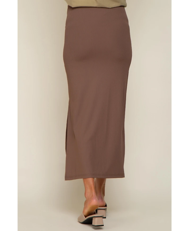 Pinkblush Maternity Mocha Ribbed Side Slit Midi Skirt