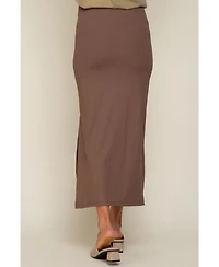 Pinkblush Maternity Mocha Ribbed Side Slit Midi Skirt