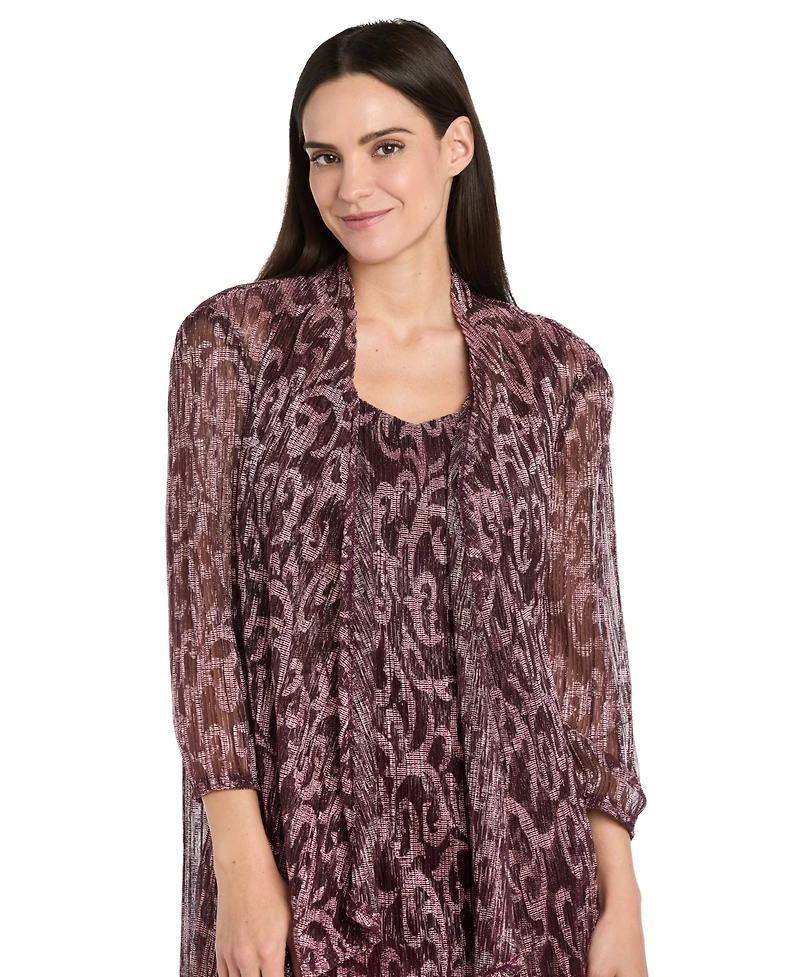 R & M Richards Women's 2-Piece Printed Metallic Foil Swirl Jacket Dress