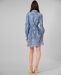 julia jordan Women's Long-Sleeve V-Neck Short Dress