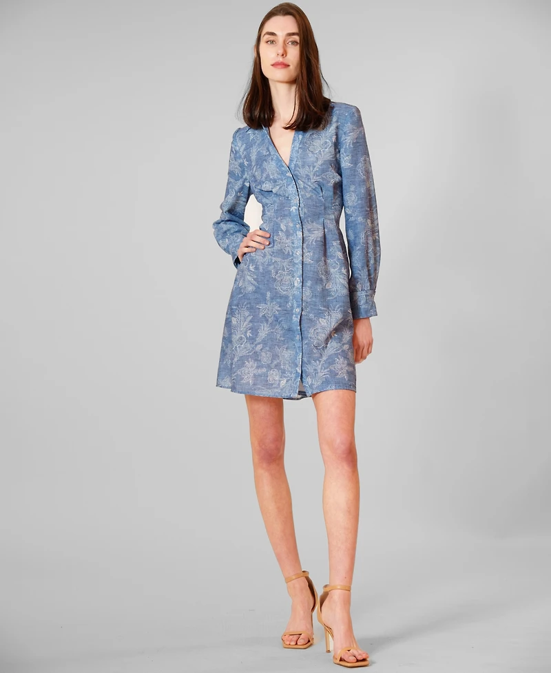 julia jordan Women's Long-Sleeve V-Neck Short Dress