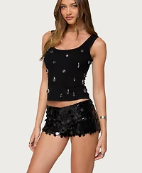 Edikted Womens Zelena Faux Crystal Ribbed Tank Top