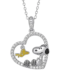 Macy's Cubic Zirconia Peanuts Heart Pendant Necklace in Sterling Silver