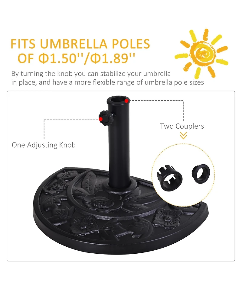 Outsunny 20lbs Half Round Patio Umbrella Base Outdoor Decorative Resin Parasol Stand Holder for 1.5"Dia, 1.9"Dia Pole, for Lawn, Deck, Backyard