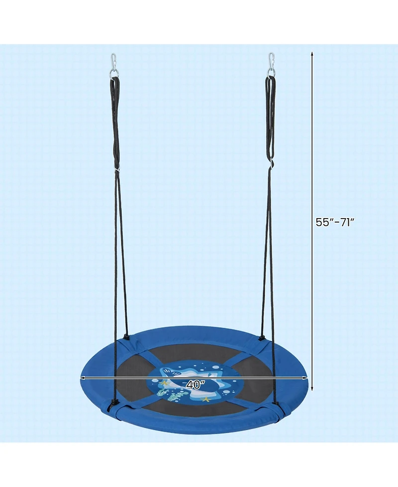 Sugift 40 Inches Saucer Tree Swing with Adjustable Hanging Ropes and 900D Oxford Fabric-Whale
