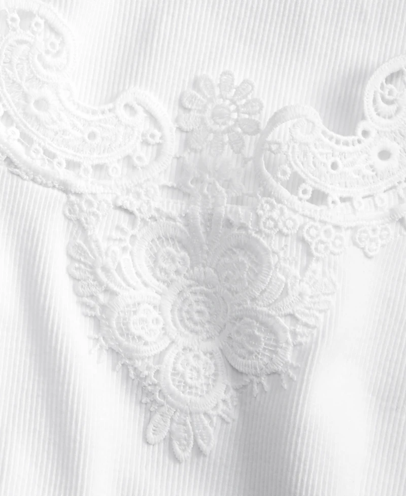 On 34th Women's Knit Short-Sleeve Lace-Inset Top, Macy's Exclusive