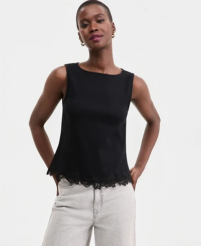 On 34th Women's Knit Sleeveless Boat-Neck Lace Top, Macy's Exclusive