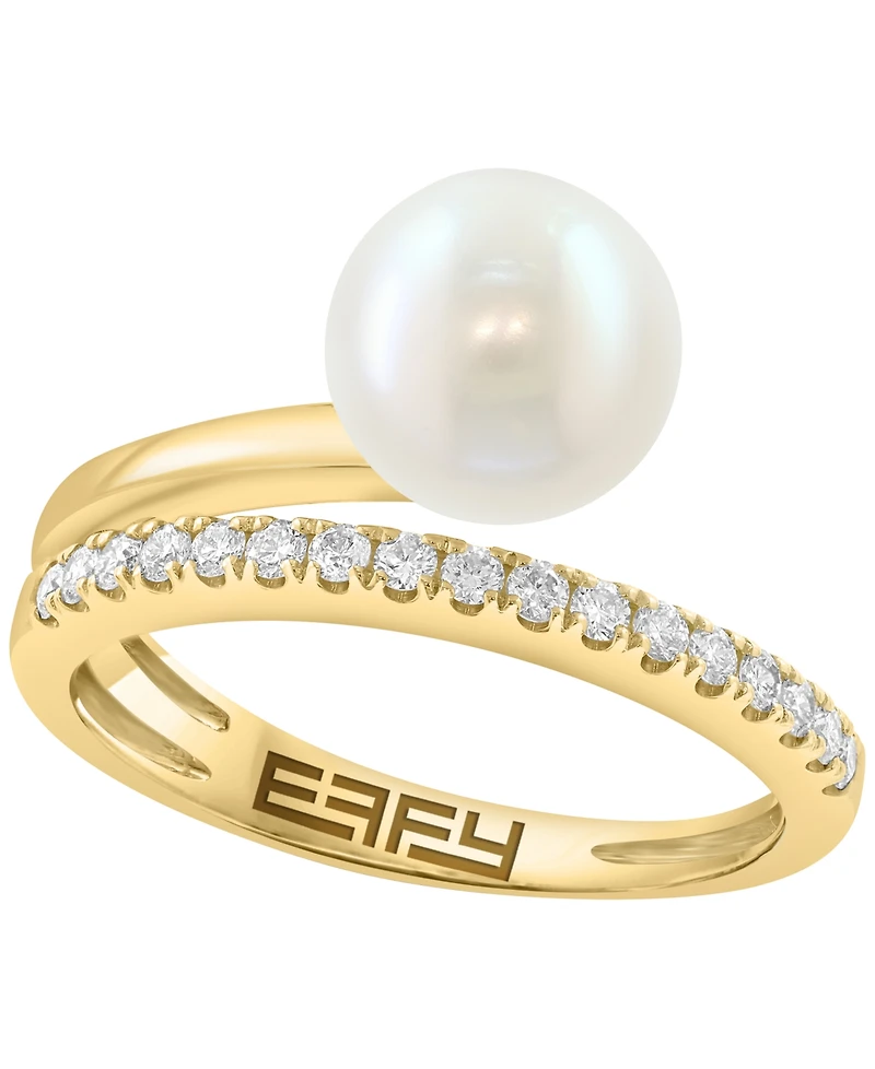 Effy Collection Freshwater Pearl (8mm) and Diamond Ring (1-1/2 ct. t.w.) in 14K Yellow Gold