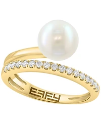 Effy Collection Freshwater Pearl (8mm) and Diamond Ring (1-1/2 ct. t.w.) in 14K Yellow Gold
