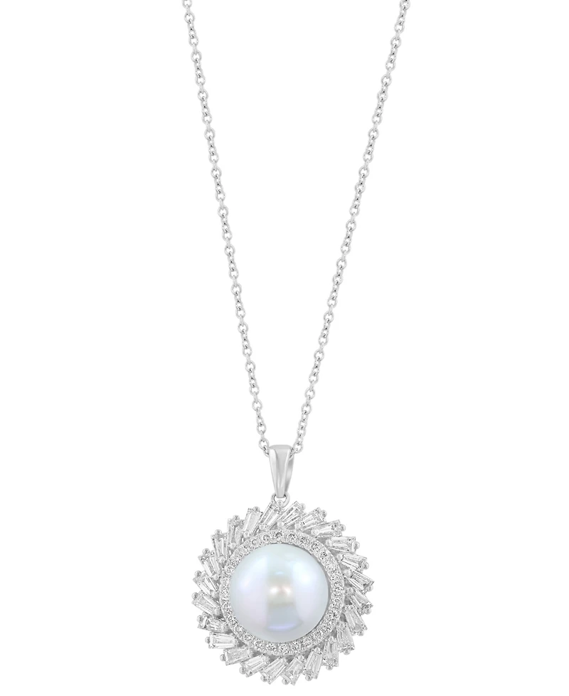 Effy Collection Freshwater Pearl (11mm) and Lab Grown Diamond Pendant Necklace (1-3/8 ct. t.w.) in 14K White Gold