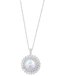 Effy Collection Freshwater Pearl (11mm) and Lab Grown Diamond Pendant Necklace (1-3/8 ct. t.w.) in 14K White Gold