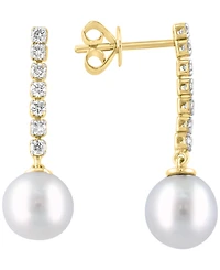 Effy Collection Freshwater Pearl (7.5-8mm) and Diamond Earrings (1/4 ct. t.w.) in 14K Yellow Gold