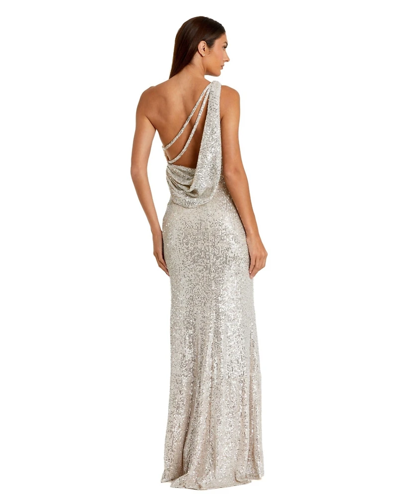 Women's Ieena Sequined One Shoulder Draped Back Gown
