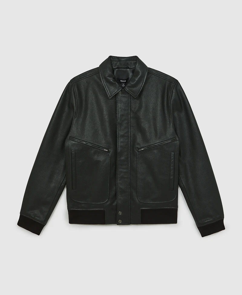 Reiss Men's Grained-Leather Zip-Through Jacket