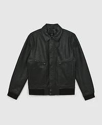 Reiss Men's Grained-Leather Zip-Through Jacket