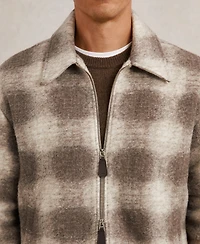 Reiss Men's Brushed Check Zip-Through Wool Overshirt