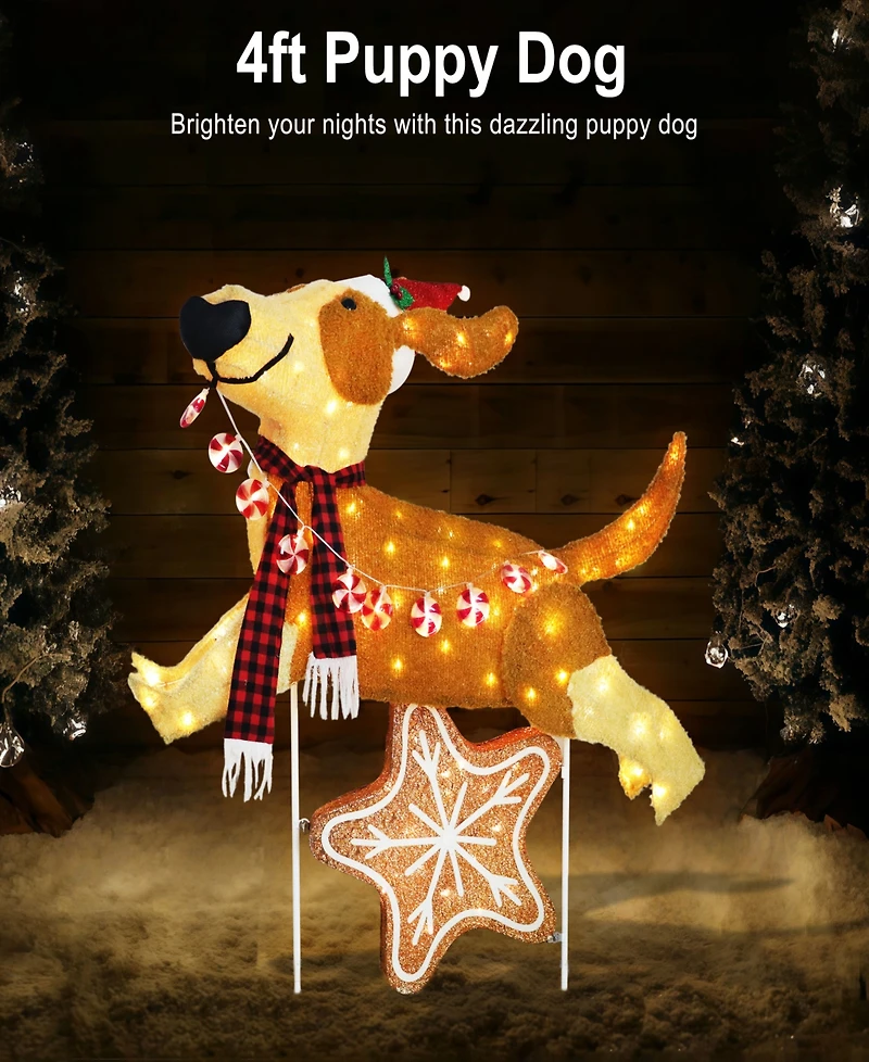 Puleo International 4' Pre-Lit Outdoor Puppy Christmas Holiday Decor