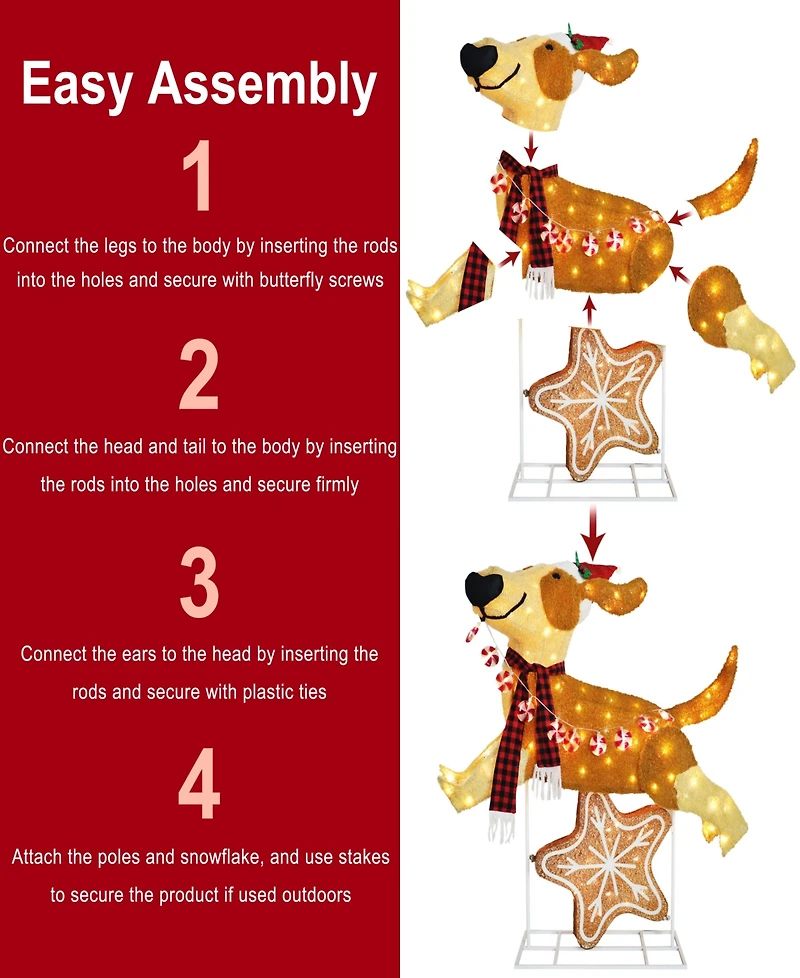 Puleo International 4' Pre-Lit Outdoor Puppy Christmas Holiday Decor