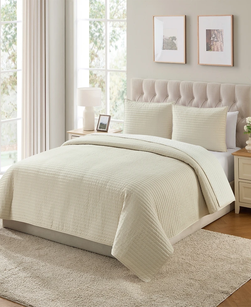 Vcny Home Embroidered Pick Stitch Microfiber 3-Pc. Quilt Set, Full/Queen