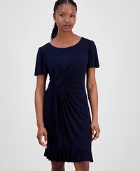 Connected Petite Side-Gathered Flutter-Sleeve Dress