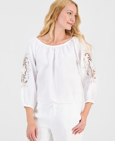 Charter Club Petite Tile Print 3/4-Sleeve Gathered-Hem Top, Macy's Exclusive