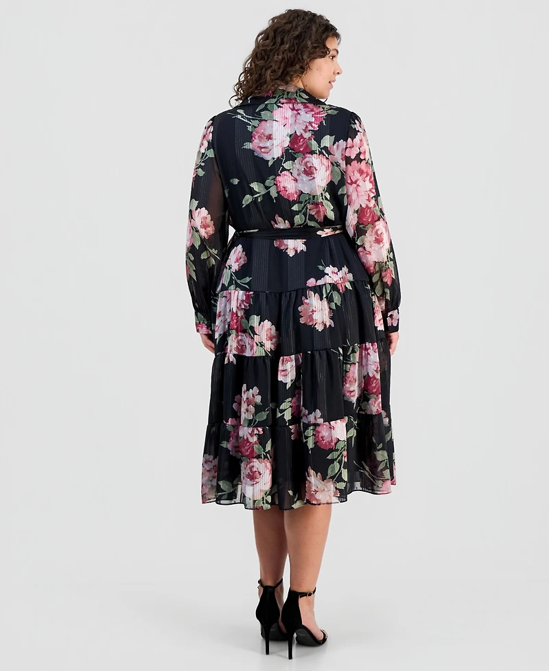 Robbie Bee Plus Floral Jacquard Button-Front Shirtdress