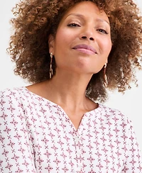 Style & Co Women's Printed 3/4-Sleeve Henley Top, Macy's Exclusive