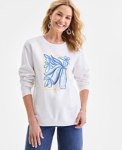 Style & Co Petite Vase Graphic Pull-On Sweatshirt, Macy's Exclusive