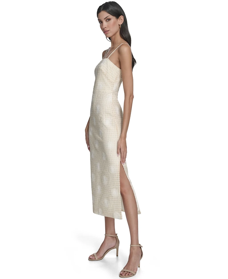 Vince Camuto Women's Novelty Woven Spaghetti Square Neck Dress