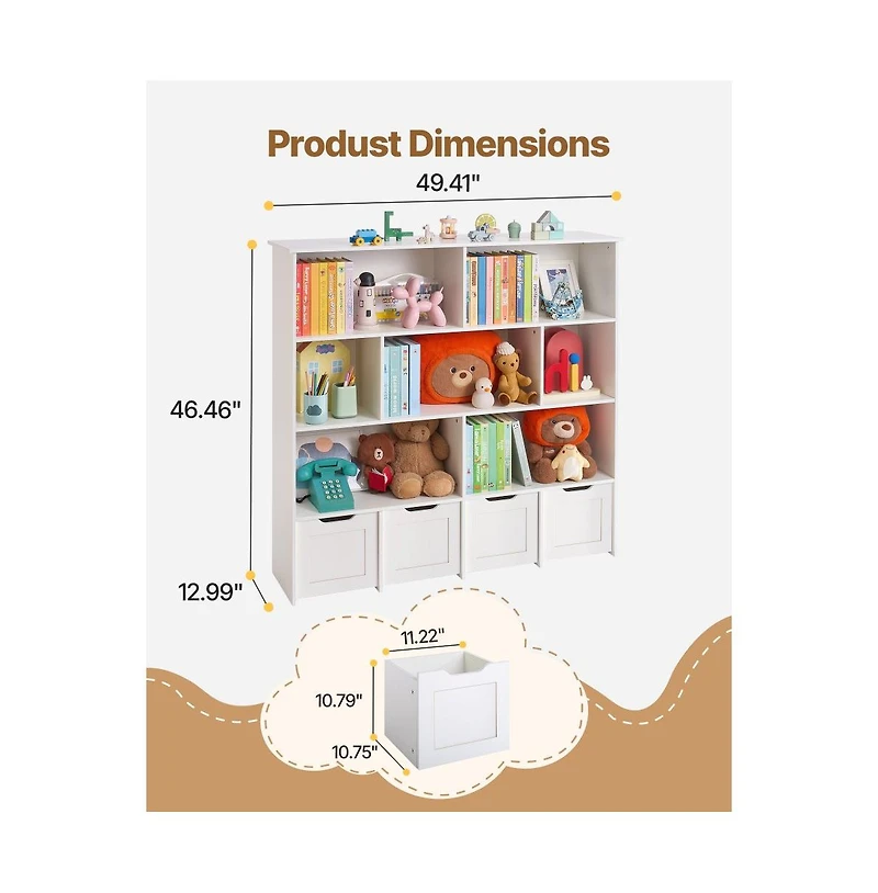 Slickblue 3-Tier Wooden Toy Storage Organizer with 11 Cubbies and Drawers