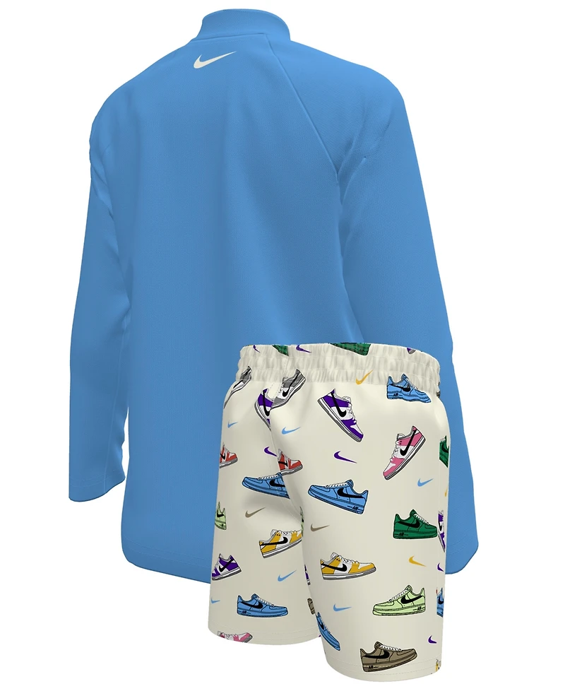 Nike Boys 4-7 Multi Sneaker Rash Guard Top and Swim Shorts, 2-Piece Set